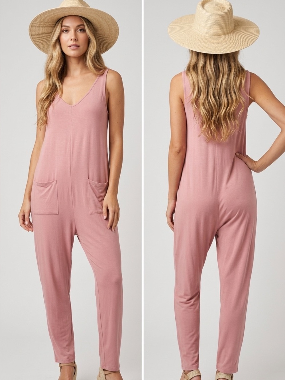 TYSA SHEPHERDESS Pink Sleeveless Relaxed Playsuit Jumpsuit Front Pockets Small